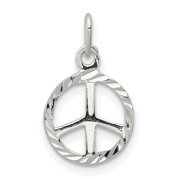 Sterling Silver Diamond-cut Peace Sign Symbol Charm