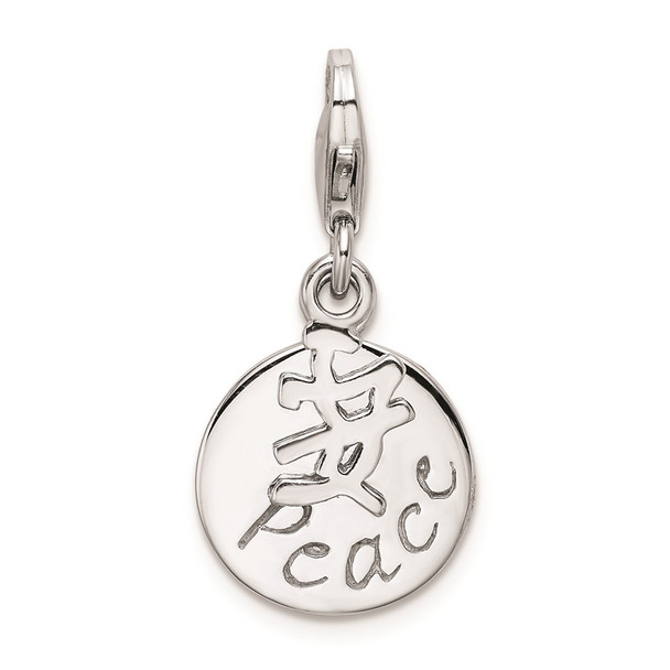 Sterling Silver Rhodium-plated Polished Peace Lobster Clasp Charm