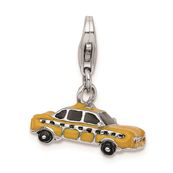 Sterling Silver Enameled Taxi Cab w/Lobster Clasp Charm