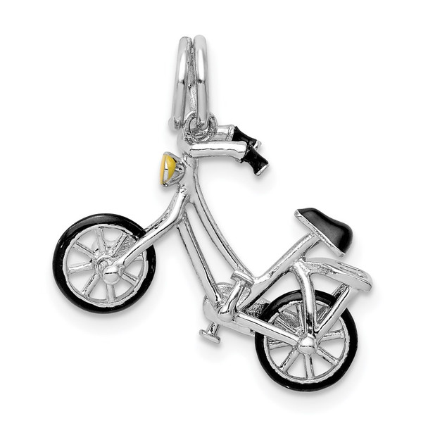 Sterling Silver Rhodium-Plated Enameled Moveable Bicycle Charm