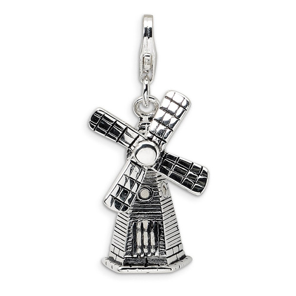 Sterling Silver 3-D Moveable Windmill w/Lobster Clasp Charm