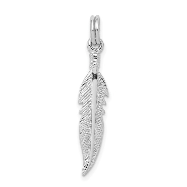 Sterling Silver Rhodium-plated Polished Feather Charm