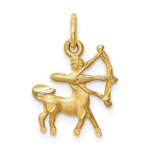 14k Yellow Gold Satin Diamond-cut Sagittarius Zodiac Charm C484