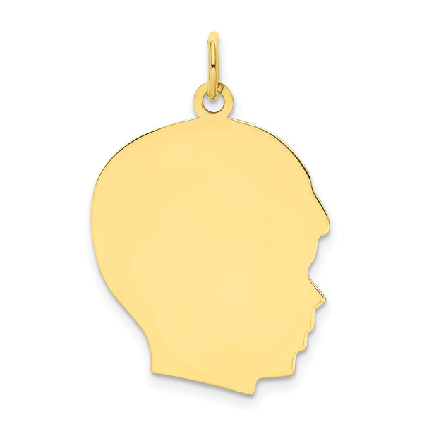 10k Yellow Gold Plain Large .013 Gauge Facing Right Engravable Boy Head Charm