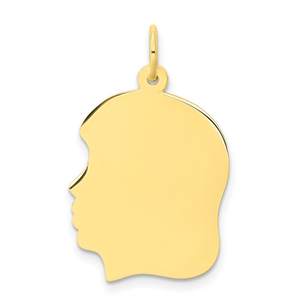 10k Yellow Gold Plain Large .013 Gauge Facing Left Engravable Girl Head Charm