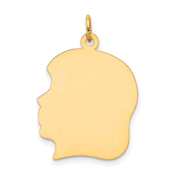 14k Yellow Gold Plain Large .009 Gauge Facing Left Engravable Girl Head Charm