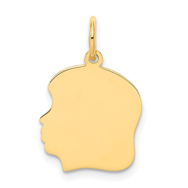 14k Yellow Gold Plain .018 Gauge Facing Left Engravable Girl Head Charm XM111/18