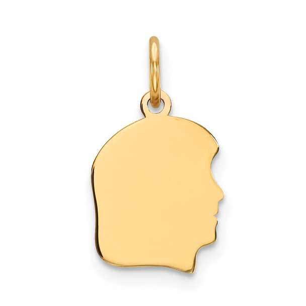 14k Yellow Gold Plain Small .018 Gauge Facing Right Engravable Girl Head Charm
