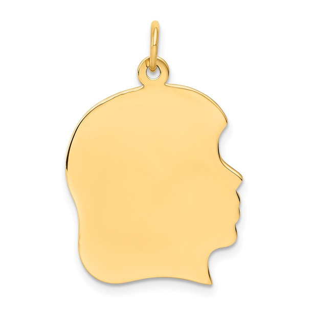 14k Yellow Gold Plain Large .018 Gauge Facing Right Engravable Girl Head Charm