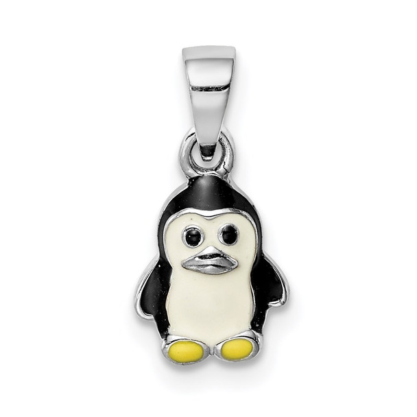 Sterling Silver Rhodium-plated Childs Enameled Penguin Pendant