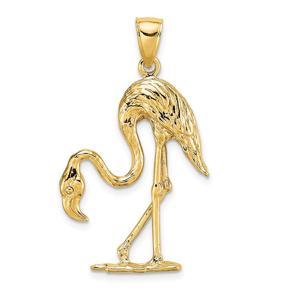 14k Yellow Gold 3-D Textured Flamingo Pendant K6582