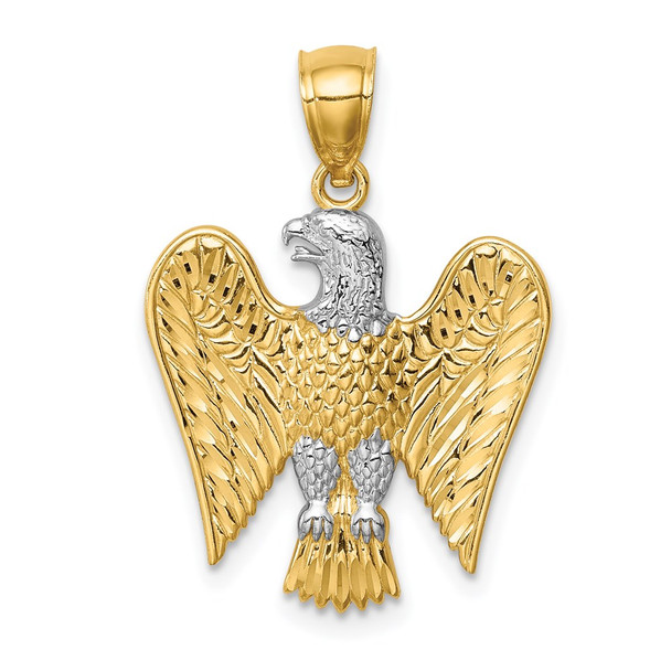 Mens 14k Yellow Gold And Rhodium Eagle Pendant