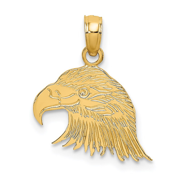 14k Yellow Gold Engraved Flat Eagle Head Pendant