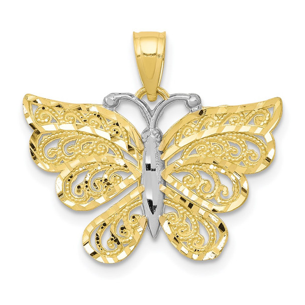 10k Yellow Gold w/ Rhodium Butterfly Pendant 10C1008