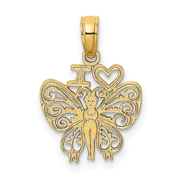 14k Yellow Gold I Heart Butterfly Pendant