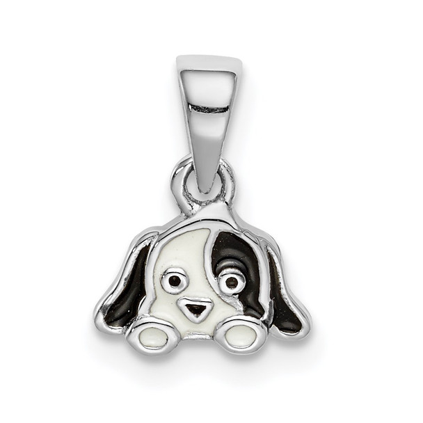 Sterling Silver Rhodium-plated Childs Enameled Puppy Pendant