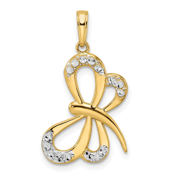 14k Yellow Gold and White Rhodium Diamond-cut Dragonfly Pendant M2913