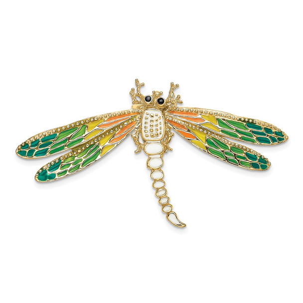 14k Yellow Gold Multi-Color Enamel Dragonfly Pendant