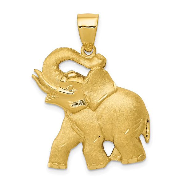 14k Yellow Gold Solid Satin Diamond-Cut Open-Backed Elephant Pendant