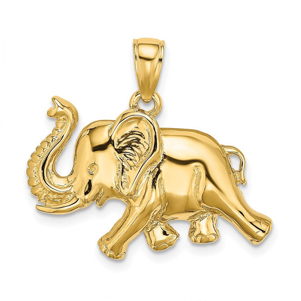 14k Yellow Gold 2-D Elephant Running w/Raised Trunk Pendant