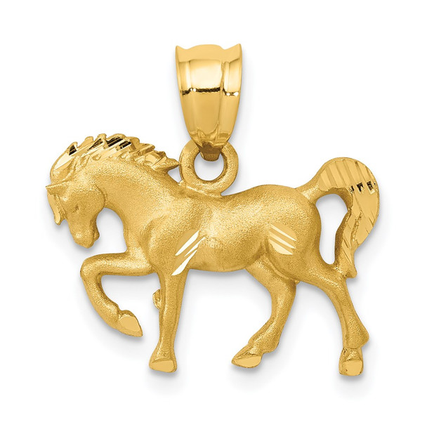 14k Yellow Gold Satin and Diamond-cut Horse Pendant