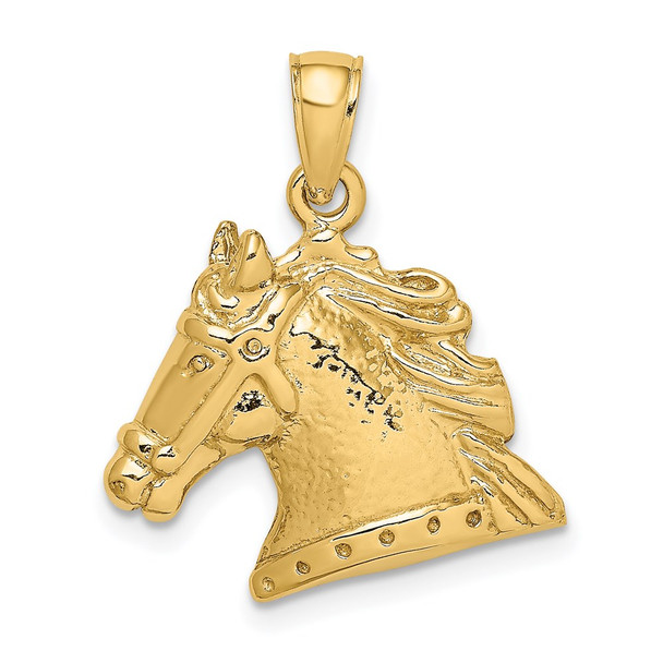 14k Yellow Gold Textured Horse Head Pendant
