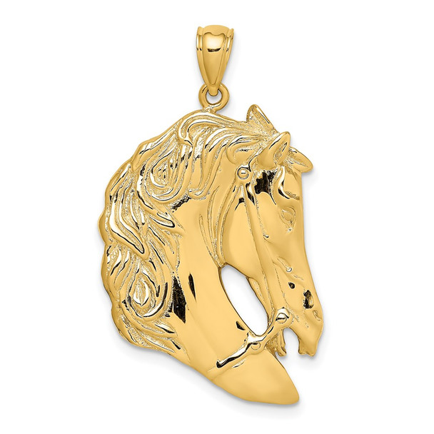 14k Yellow Gold Horse Head Profile w/Long Mane Pendant