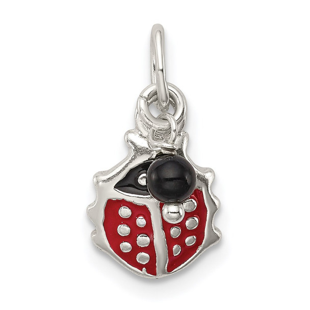 Sterling Silver Red Enameled Ladybug w/Bead Charm