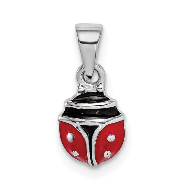 Sterling Silver Rhodium-plated Childs Enameled Lady Bug Pendant