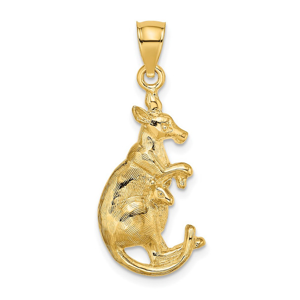 14k Yellow Gold 2-D Kangaroo With Baby In Pouch Pendant