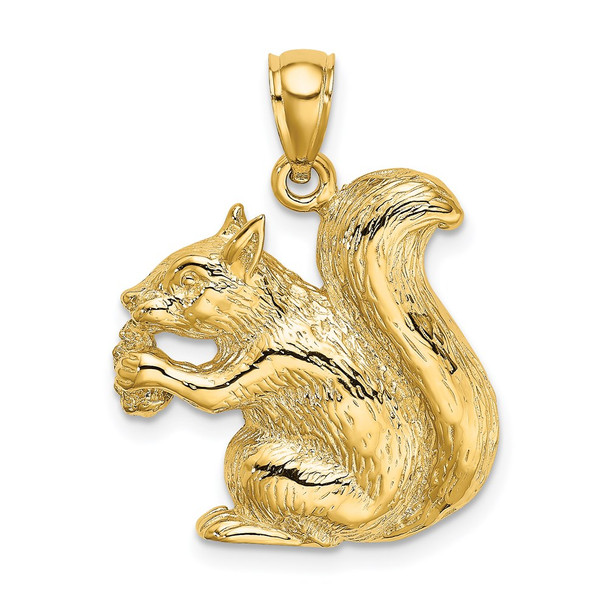 14k Yellow Gold 2-D Textured Sitting Squirrel Pendant
