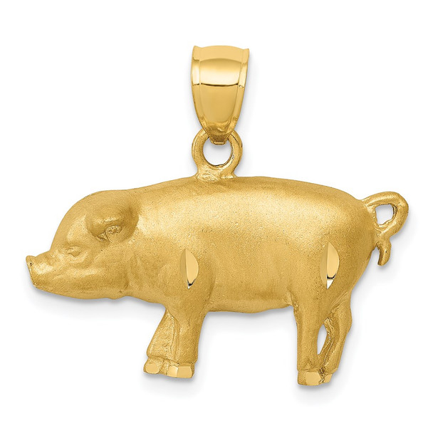 14k Yellow Gold Diamond-cut Pig Pendant C4060