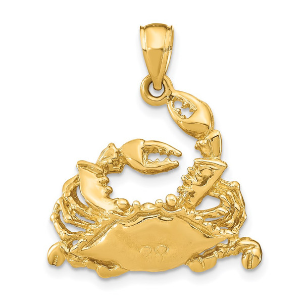 14k Yellow Gold 2-D Polished Blue Crab Pendant