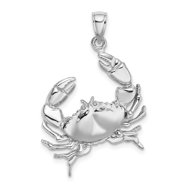 14k White Gold 2-D Stone Crab W/Claw Extender Pendant