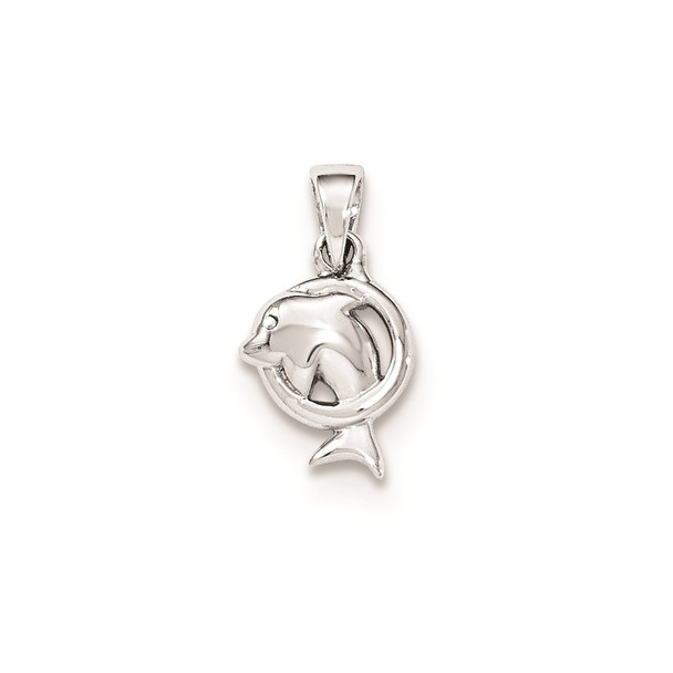 Sterling Silver Polished Dolphin in Hoop Pendant