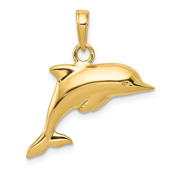 14k Yellow Gold Polished 3-D Dolphin Pendant