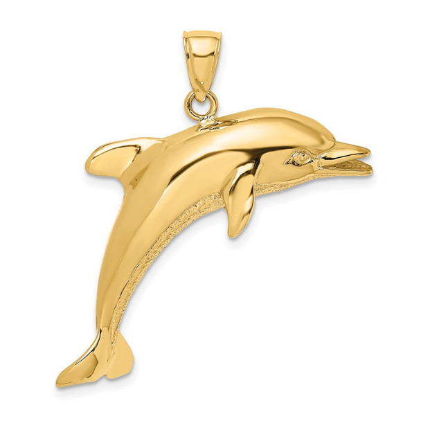 14k Yellow Gold 2-D Polished Dolphin Jumping Pendant K7738