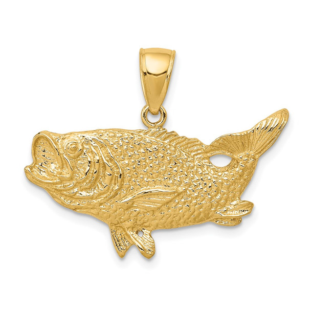 14k Yellow Gold Polished Open-Backed Bass Fish Pendant C2574