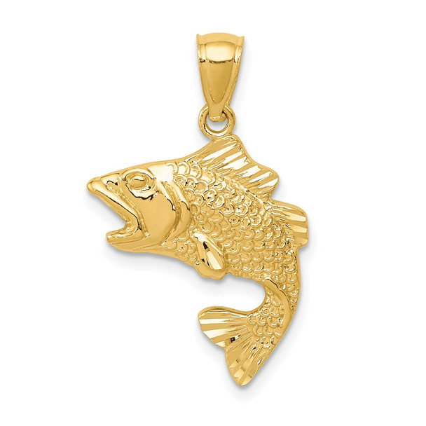 14k Yellow Gold Polished and Textured Bass Pendant