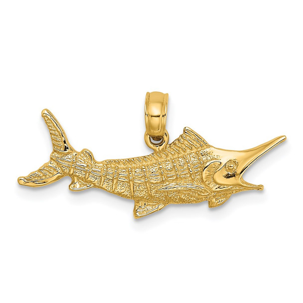 14k Yellow Gold Textured and 2-D Marlin Fish Pendant
