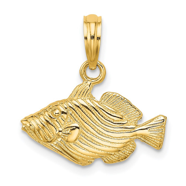 14k Yellow Gold 2-D Engraved Striped Fish Pendant K7703