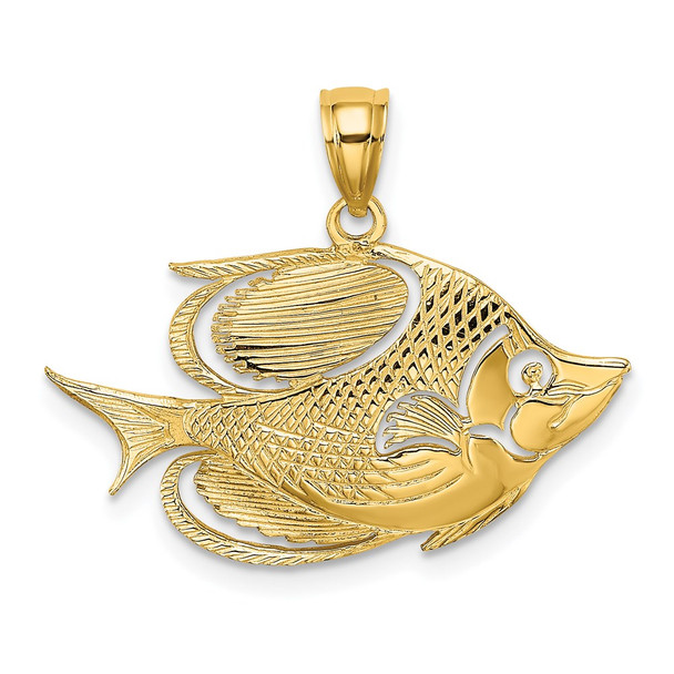 14k Yellow Gold 2-D Polished and Textured Fish Pendant