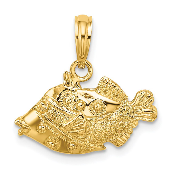 14k Yellow Gold 2-D Polished and Engraved Fish Pendant K7422