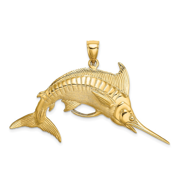 14k Yellow Gold 3-D Polished and Satin Blue Marlin Pendant