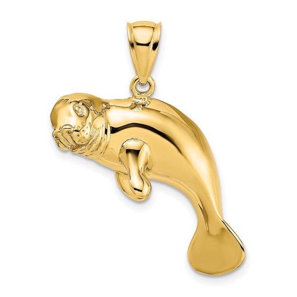 14k Yellow Gold 2-D Polished Swimming Manatee Pendant