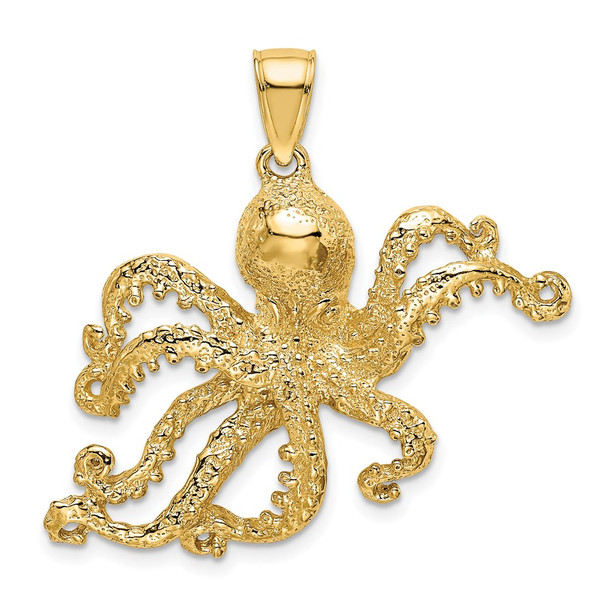14k Yellow Gold 2-D Textured Octopus Pendant K7430