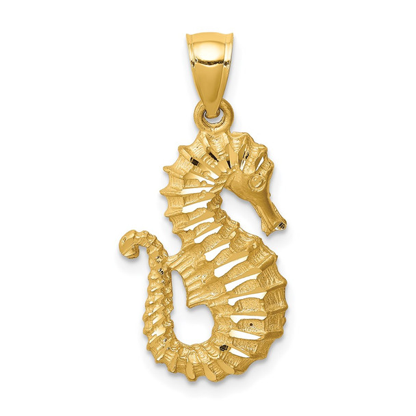 14k Yellow Gold Diamond-Cut Seahorse Pendant