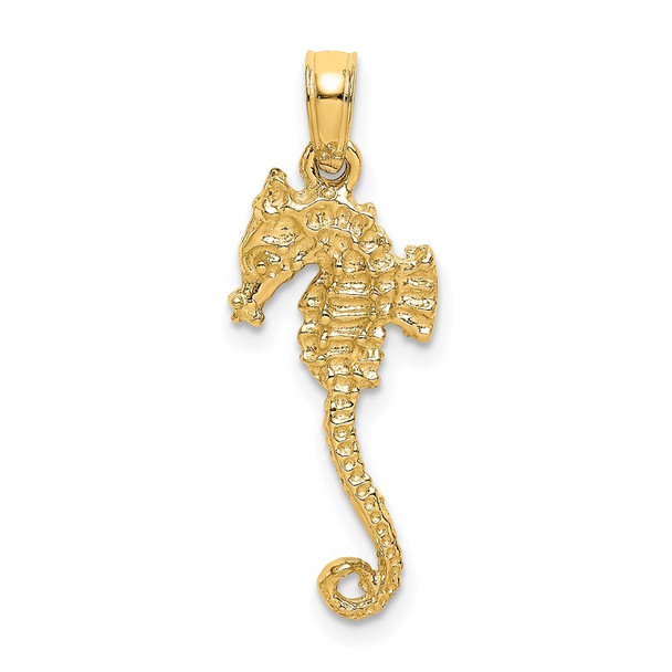 14k Yellow Gold 3-D Textured Seahorse w/Thin Tail Pendant