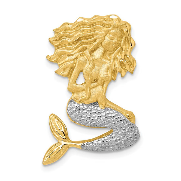 14k Gold with Rhodium-Plating Satin Shiny-Cut Mermaid Slide