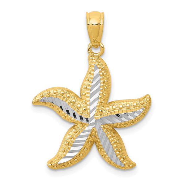 Mens 14k Yellow Gold and Rhodium Diamond-cut Starfish Pendant K6065